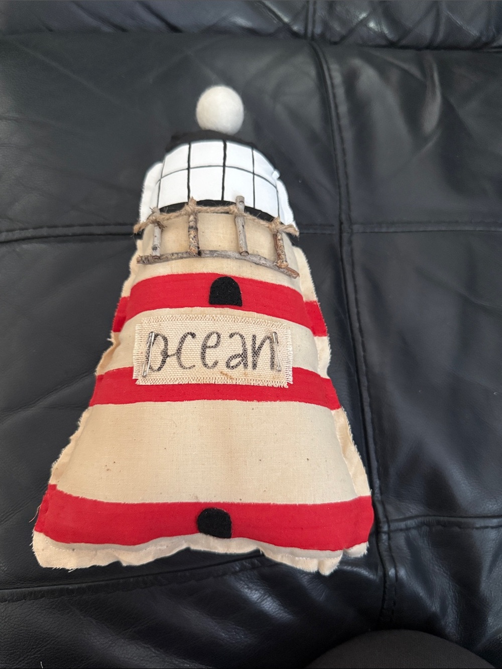 Home 'Ocean' Red Striped Lighthouse Pillow